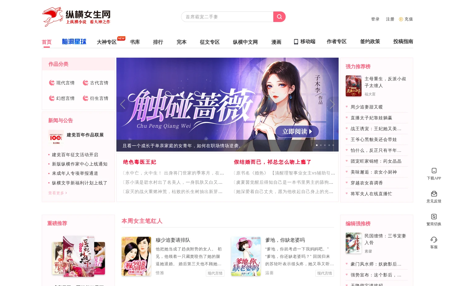 言情小说 页面快照